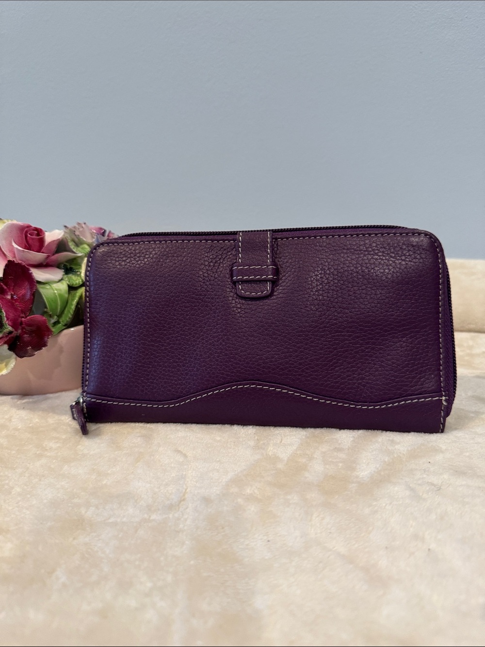 Tignanello New plum purple pebble leather zip-around wallet